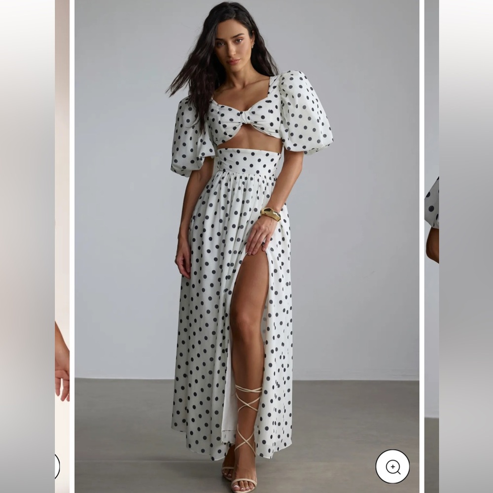 NWT Sunfere Ellie Polka Dot Skirt Set - Polka Dot Puff Sleeve Two-Piece Maxi Set